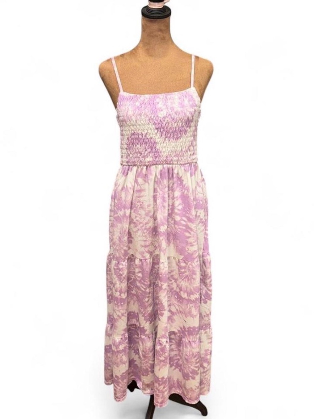 Smocked Lavender Tie-Dye Maxi Dress 32 Degrees Large 14/16 Retro Purple